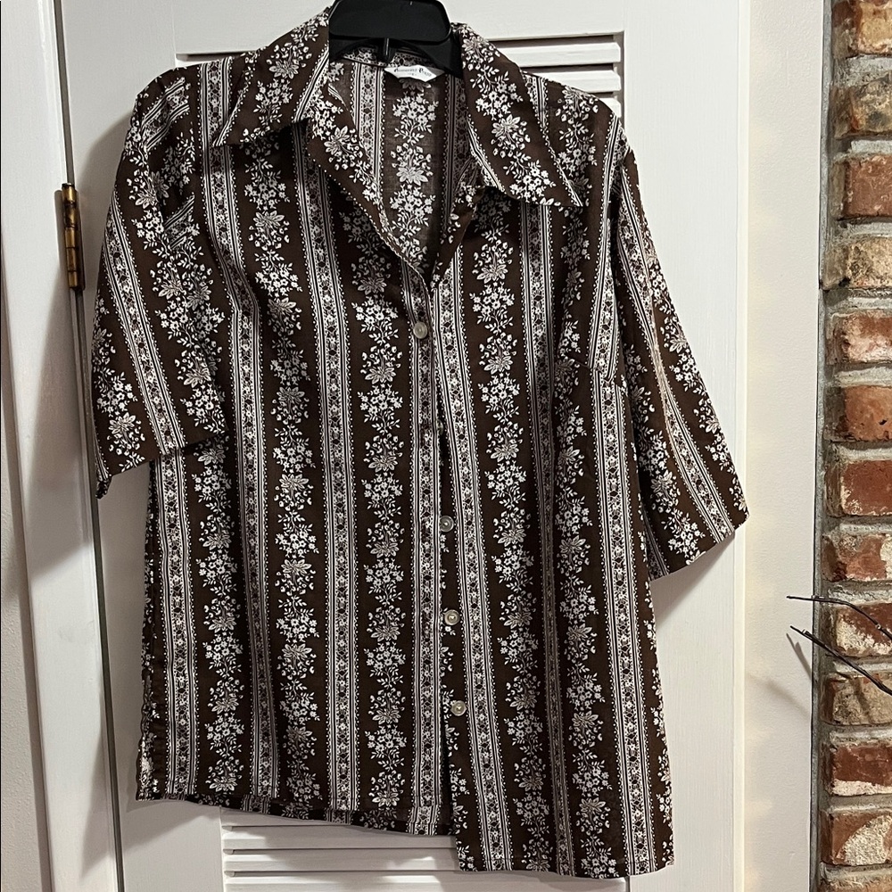Vintage Brown Floral Women's Blouse